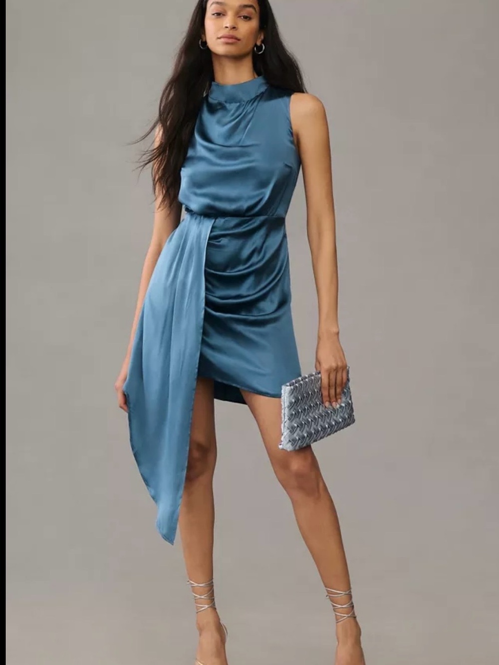 By Anthropologie Mock-Neck Draped Silk Dress